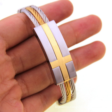 Japanese And Korean Style Cross Silver Gold Jewelry Hot Sale Stainless Steel Jewelry Bracelet Wire Bangles